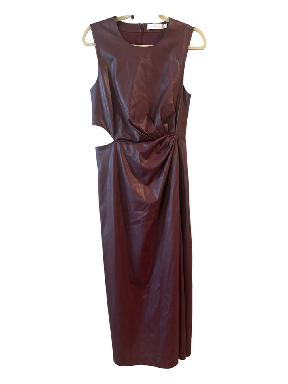 Jonathan Simkhai Toni Faux Leather Cutout Sleeveless Midi Dress in Mulberry Red - Picture 2 of 16